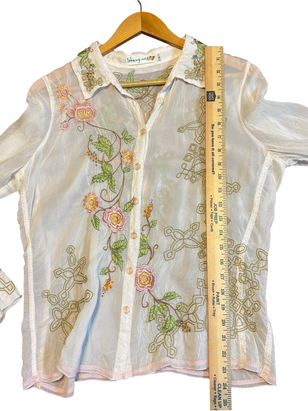 Johnny was button down shirt embroidered Blouse size L - Picture 7 of 7